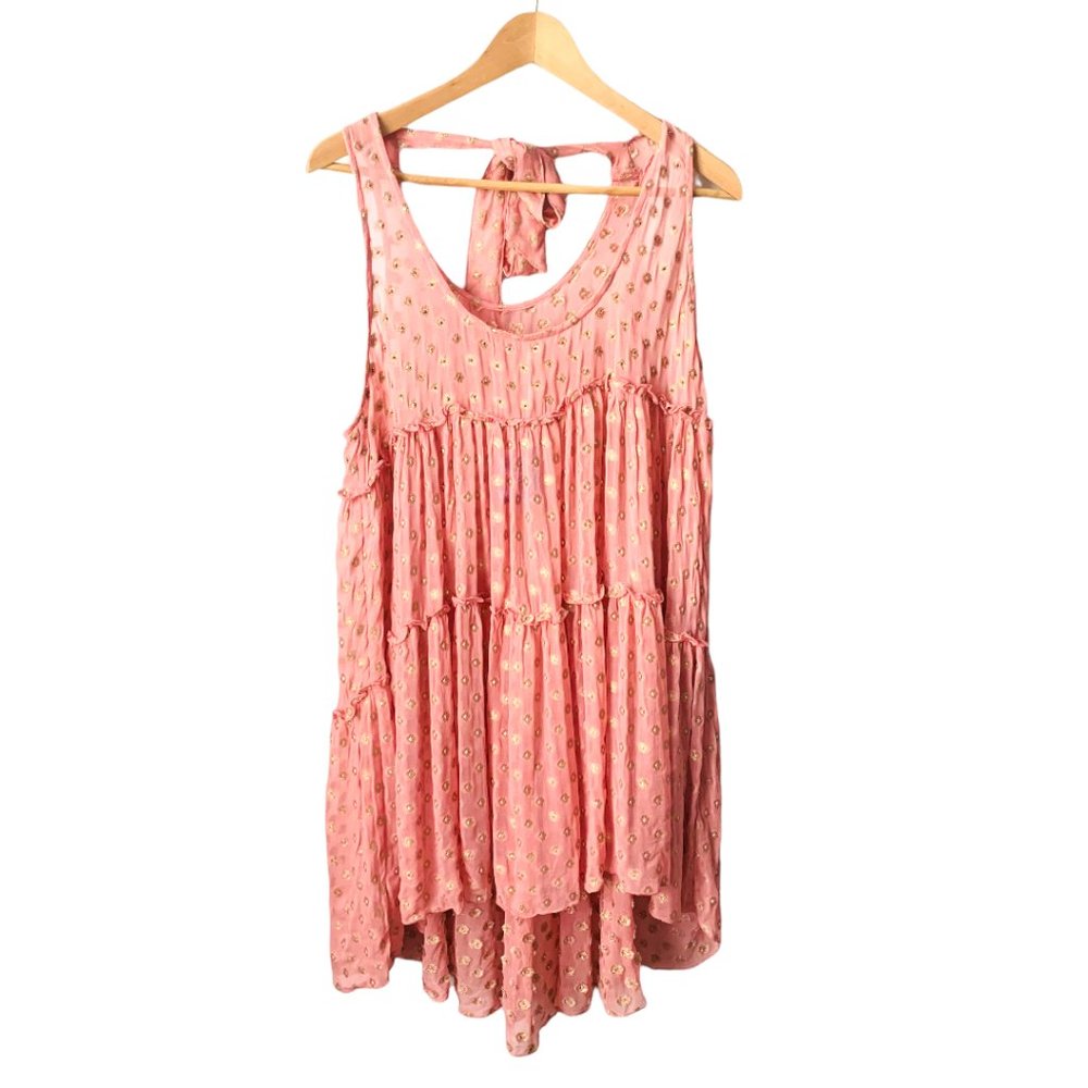 Free People Rose Pink Metallic Sophia Slip Dress Back Tie - Picture 2 of 11